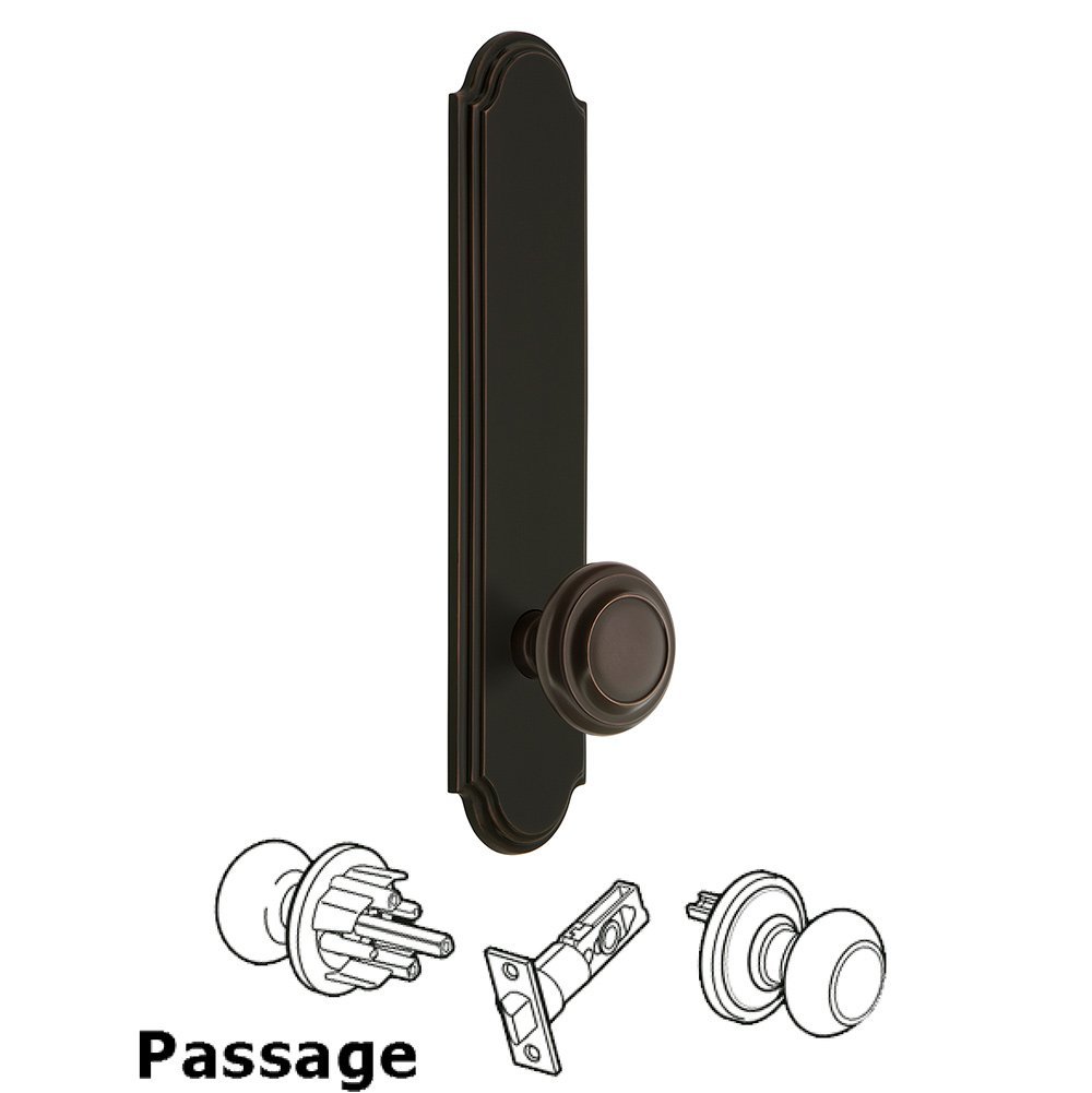 Tall Plate Passage with Circulaire Knob in Timeless Bronze