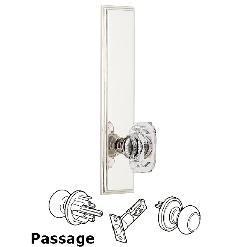 Passage Carre Tall Plate with Baguette Clear Crystal Knob in Polished Nickel