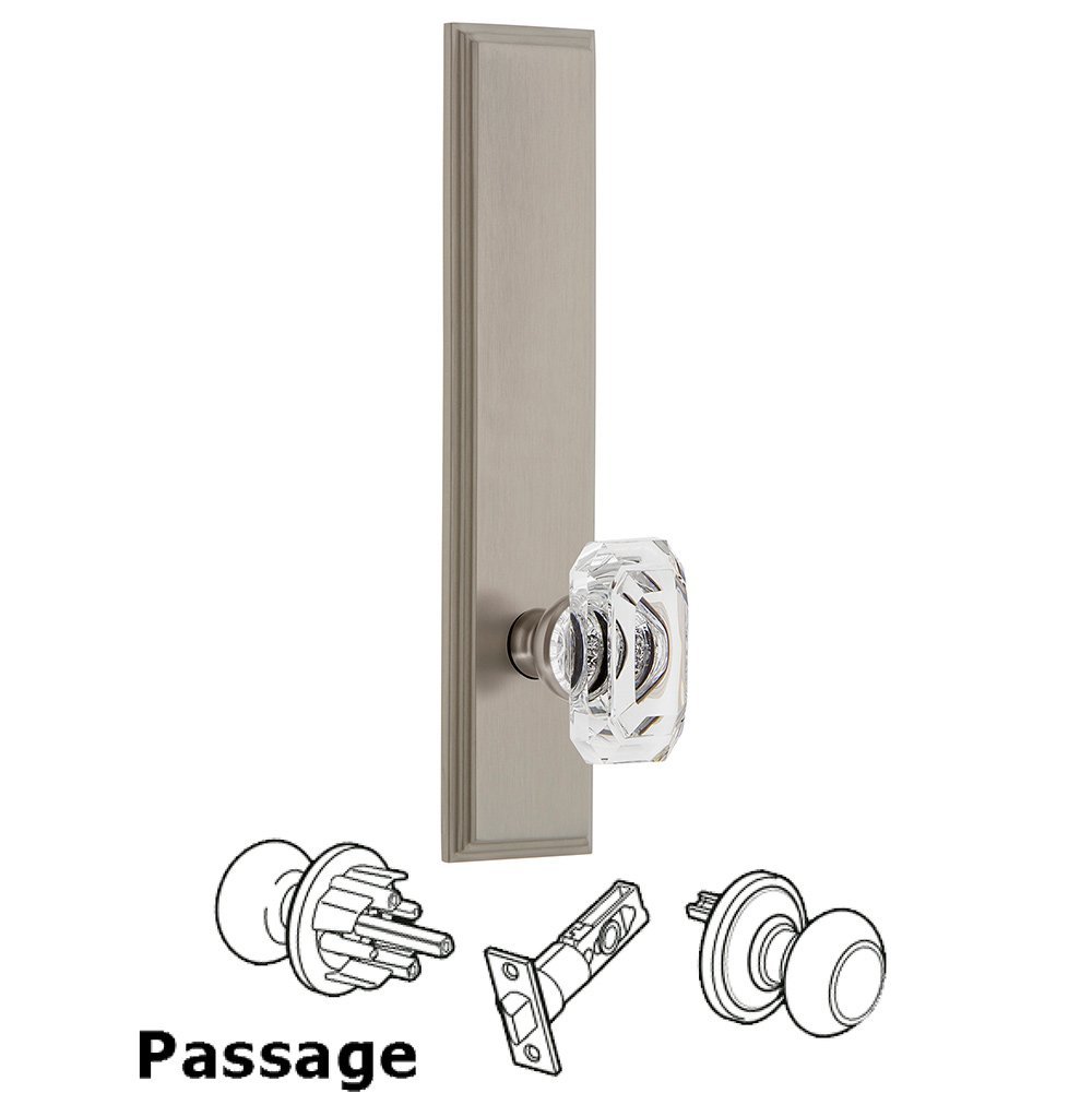 Passage Carre Tall Plate with Baguette Clear Crystal Knob in Satin Nickel