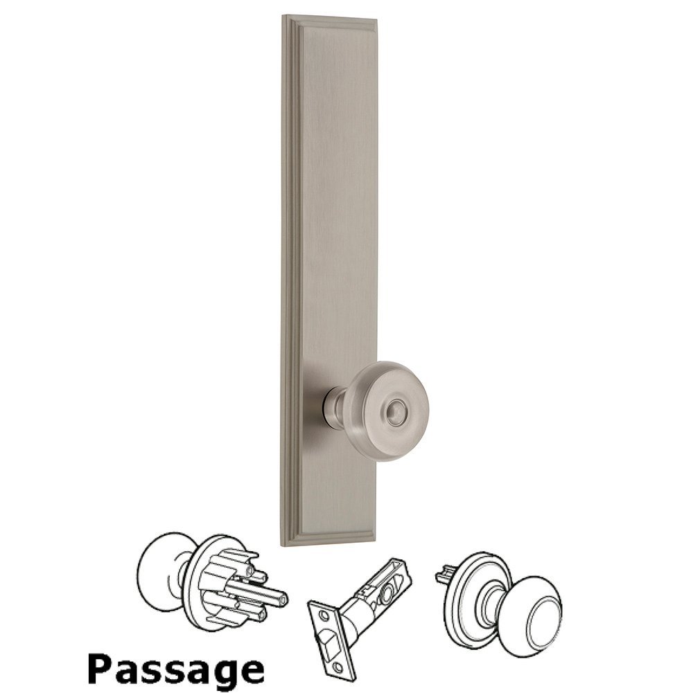 Passage Carre Tall Plate with Bouton Knob in Satin Nickel