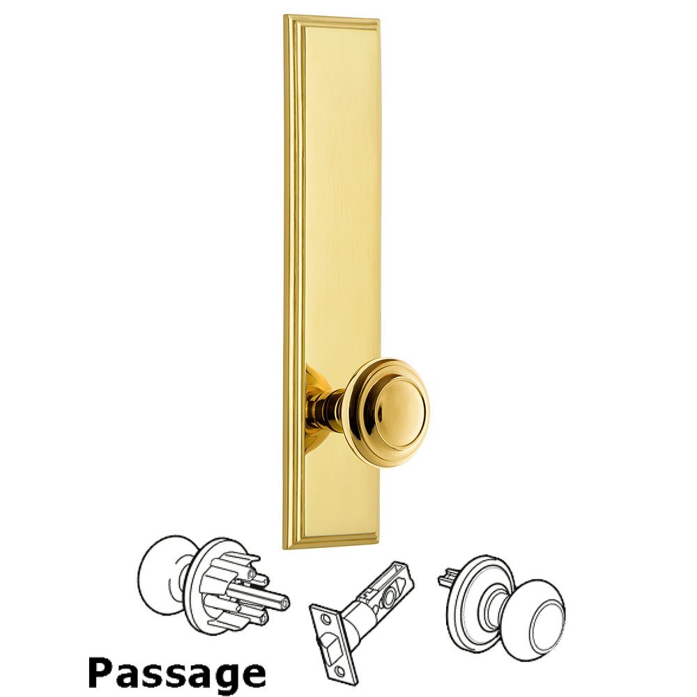 Passage Carre Tall Plate with Circulaire Knob in Polished Brass