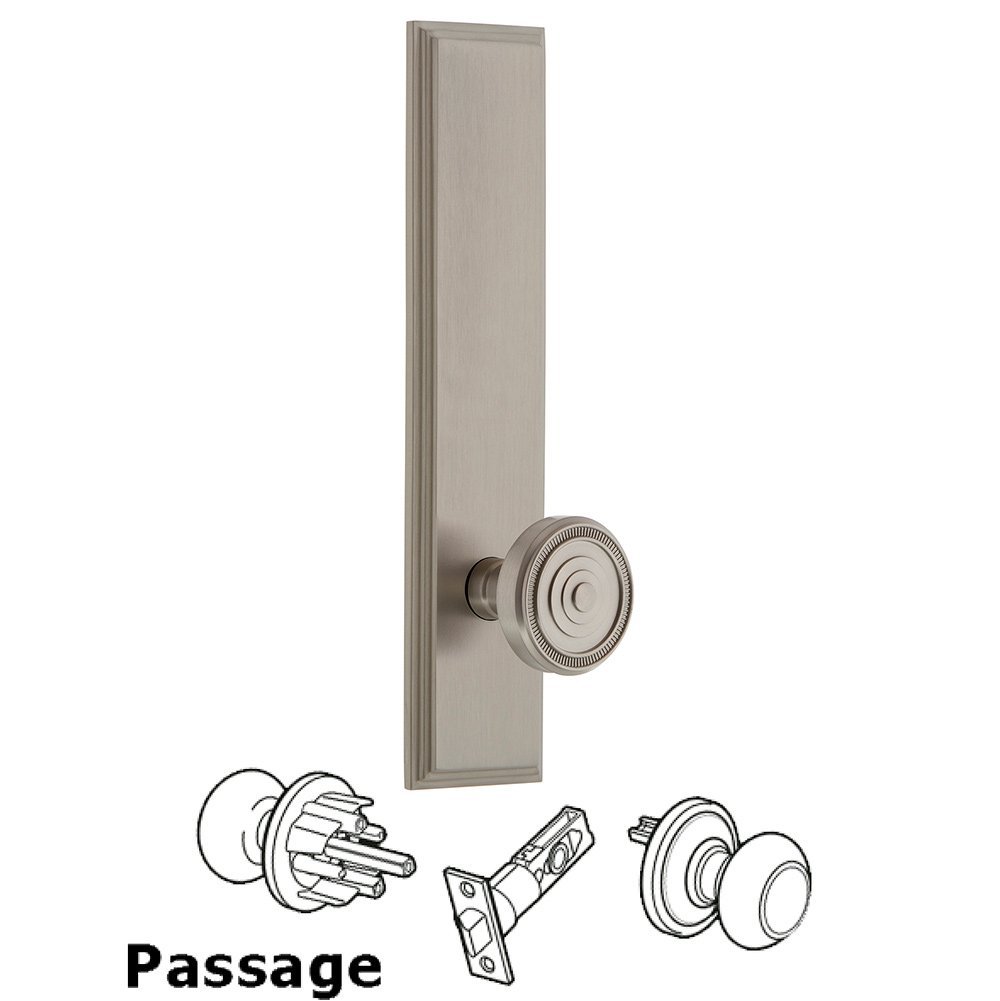 Passage Carre Tall Plate with Soleil Knob in Satin Nickel