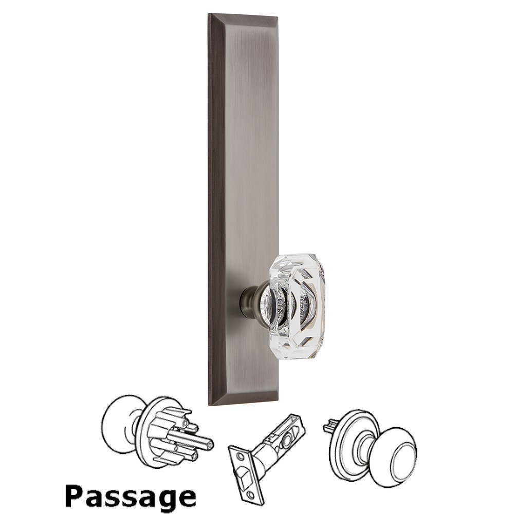 Passage Fifth Avenue Tall with Baguette Clear Crystal Knob in Antique Pewter