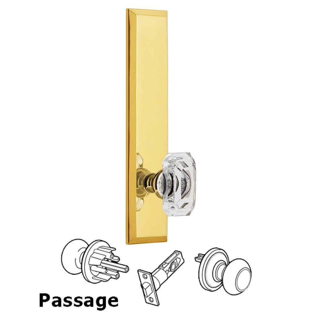 Passage Fifth Avenue Tall with Baguette Clear Crystal Knob in Polished Brass