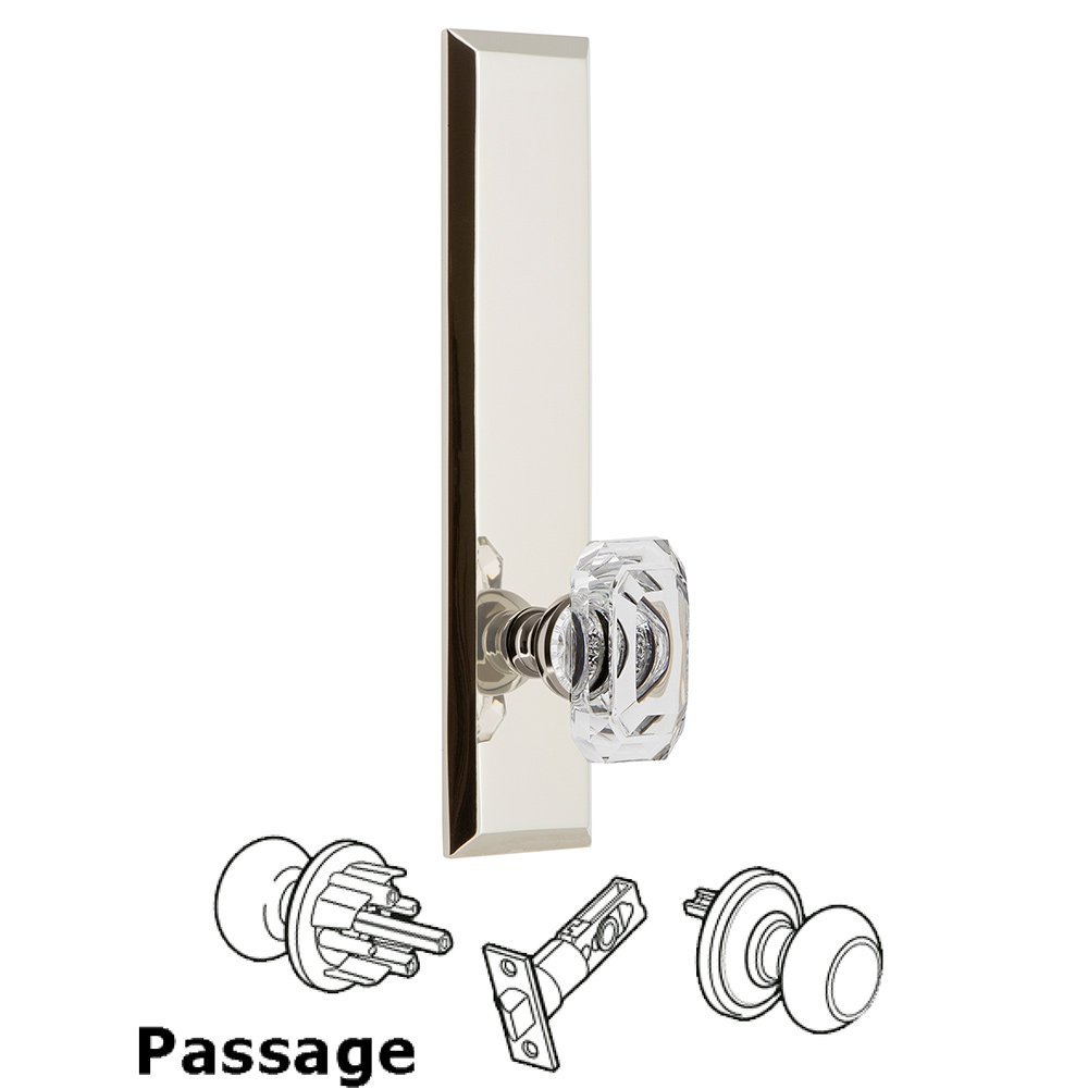 Passage Fifth Avenue Tall with Baguette Clear Crystal Knob in Polished Nickel