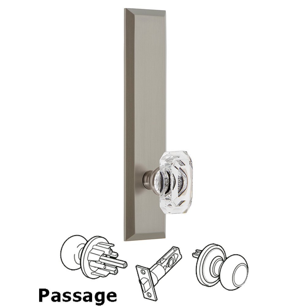 Passage Fifth Avenue Tall with Baguette Clear Crystal Knob in Satin Nickel