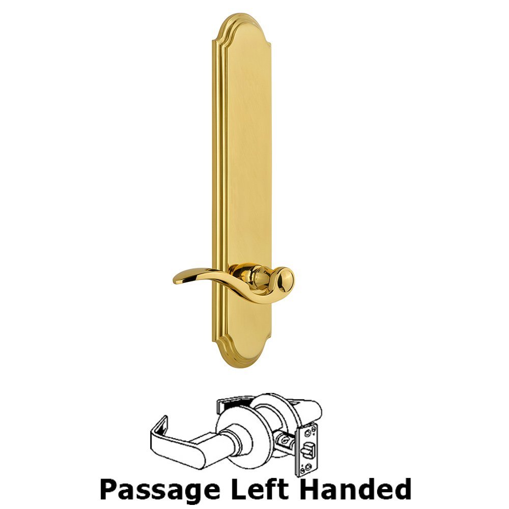 Tall Plate Passage with Bellagio Left Handed Lever in Polished Brass