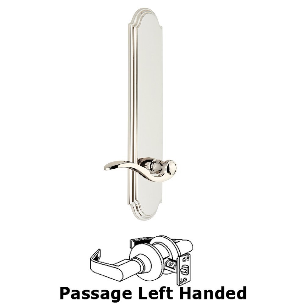 Tall Plate Passage with Bellagio Left Handed Lever in Polished Nickel