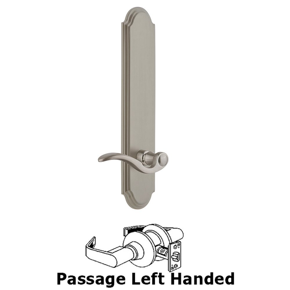 Tall Plate Passage with Bellagio Left Handed Lever in Satin Nickel