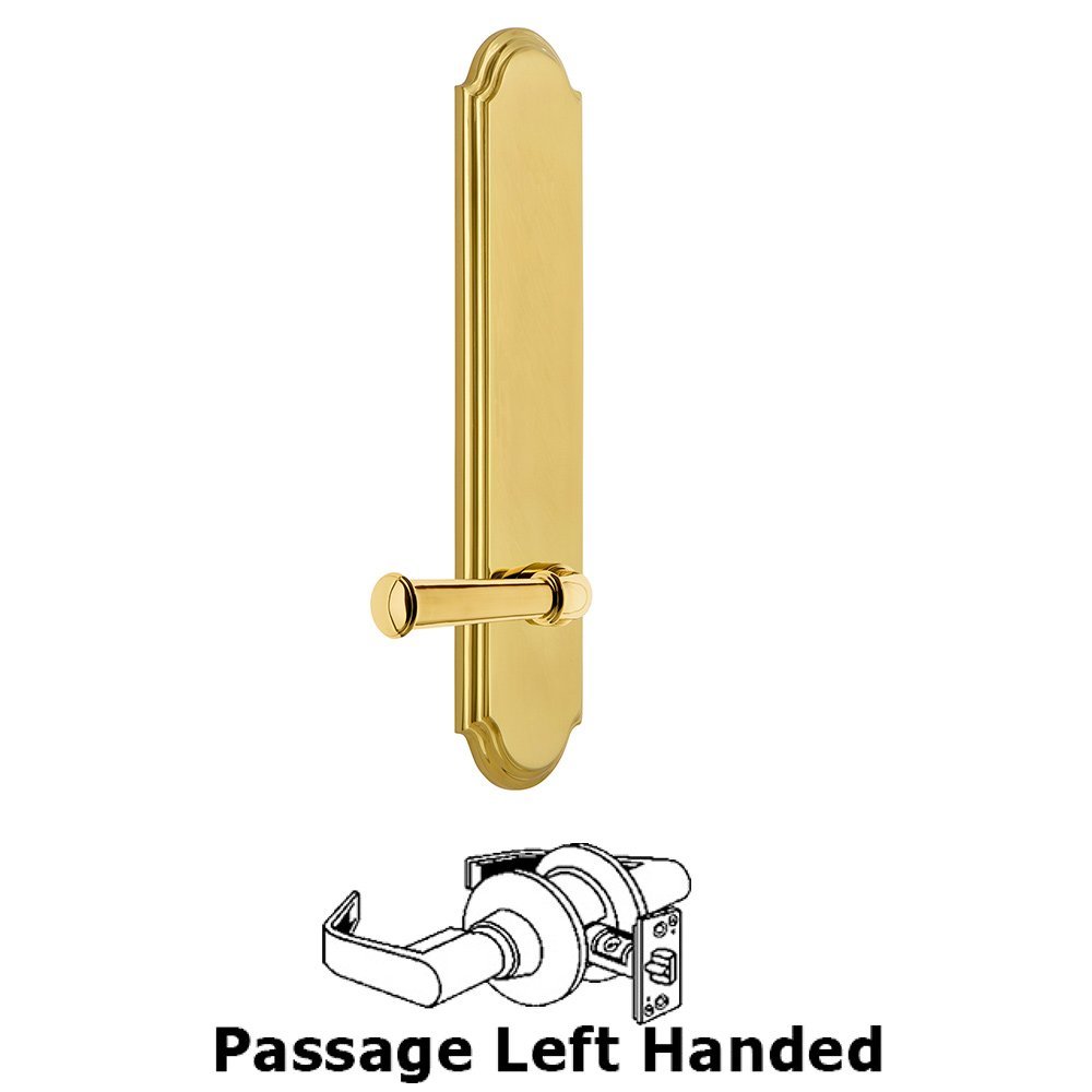 Tall Plate Passage with Georgetown Left Handed Lever in Polished Brass