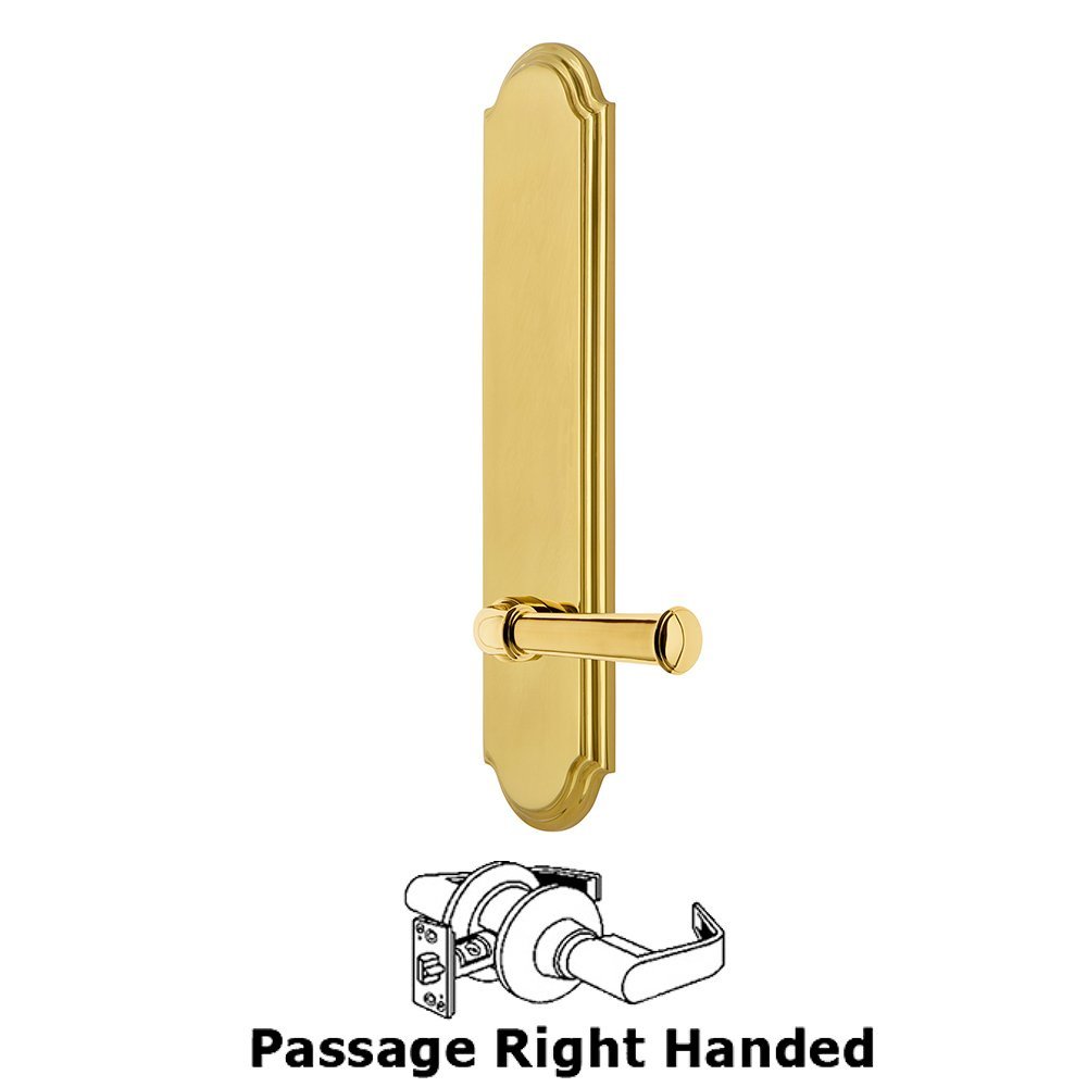 Tall Plate Passage with Georgetown Right Handed Lever in Polished Brass