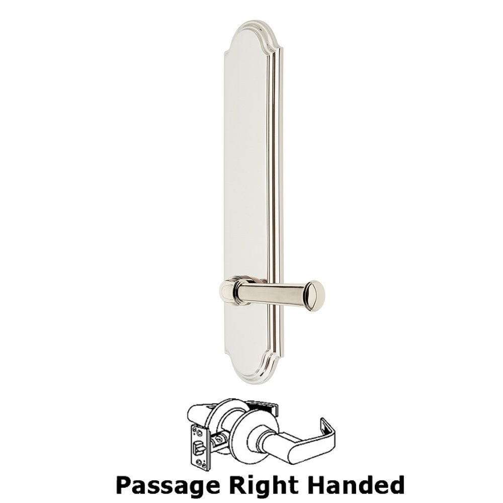Tall Plate Passage with Georgetown Right Handed Lever in Polished Nickel