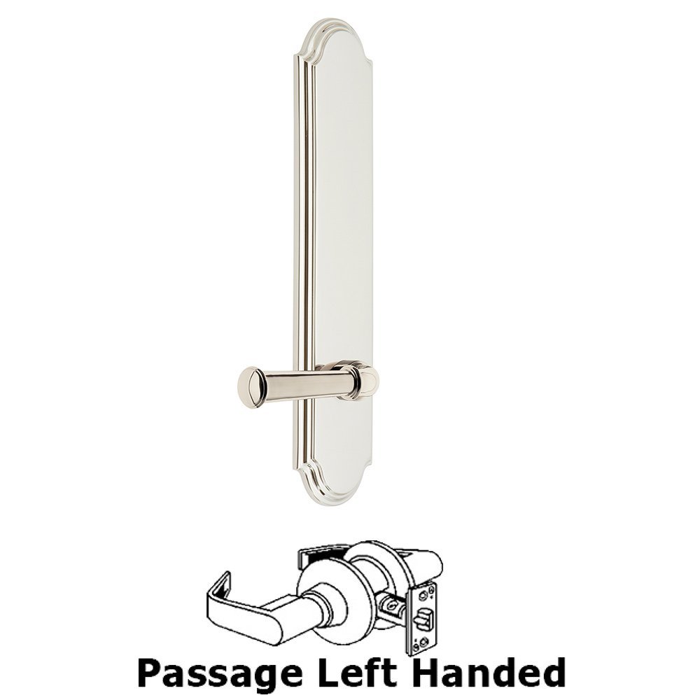 Tall Plate Passage with Georgetown Left Handed Lever in Polished Nickel