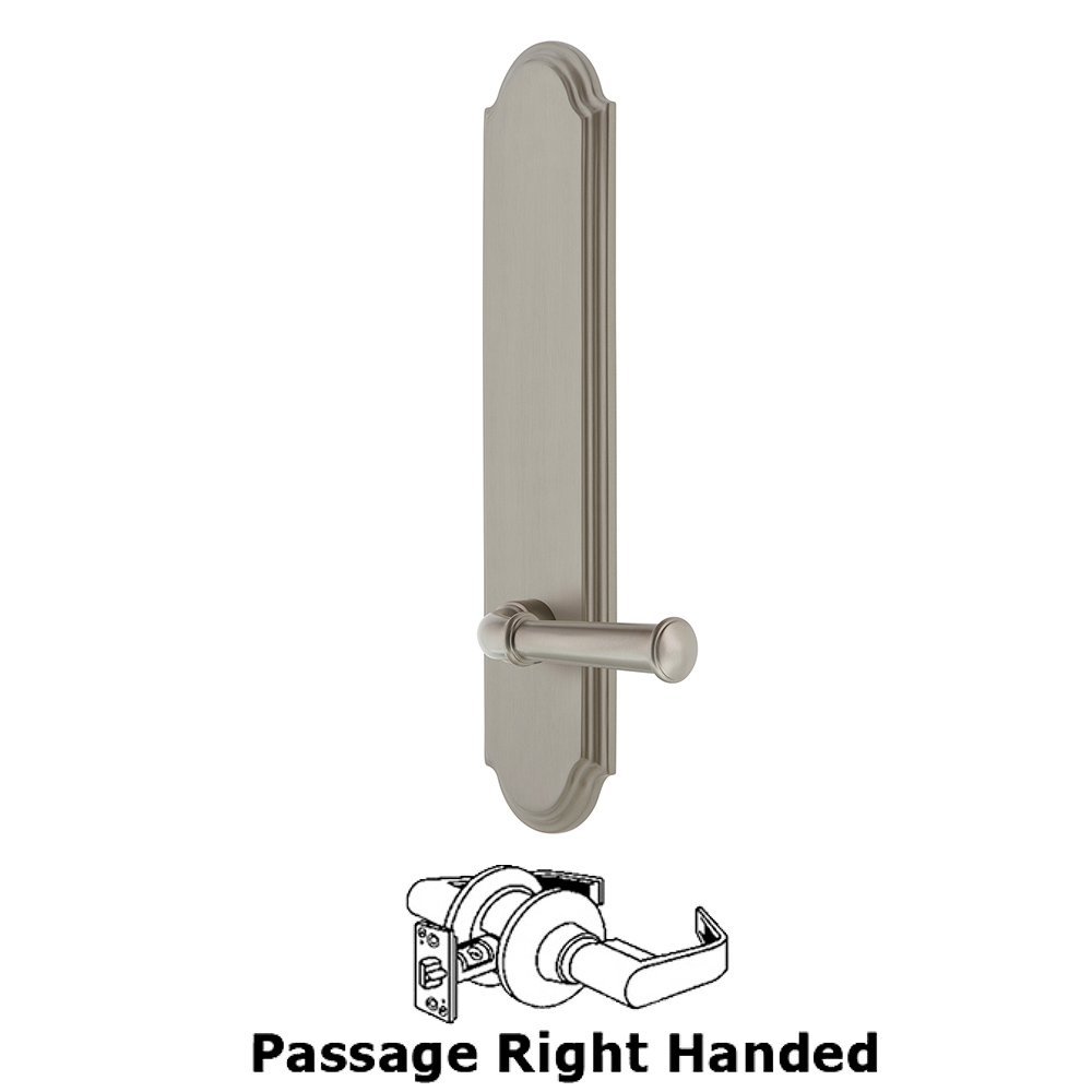 Tall Plate Passage with Georgetown Right Handed Lever in Satin Nickel