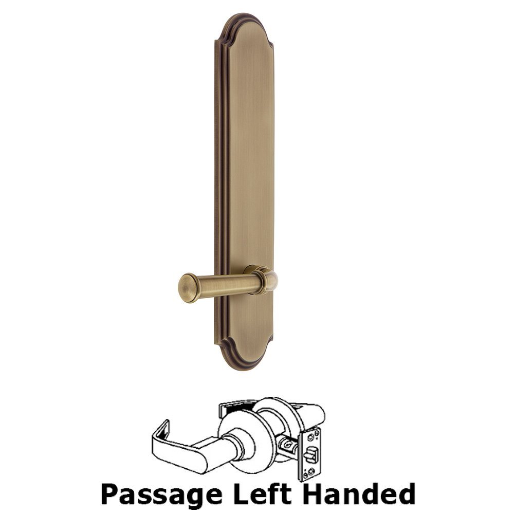Tall Plate Passage with Georgetown Left Handed Lever in Vintage Brass