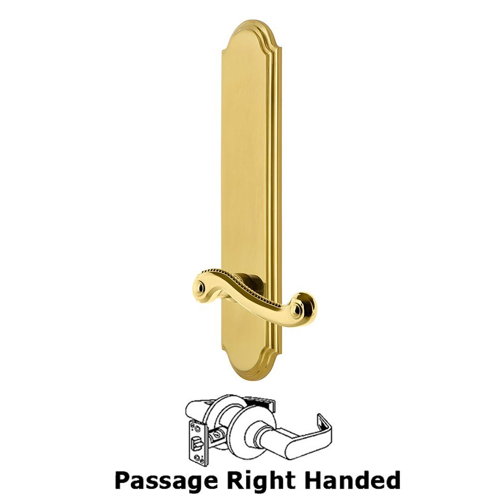 Tall Plate Passage with Newport Right Handed Lever in Lifetime Brass