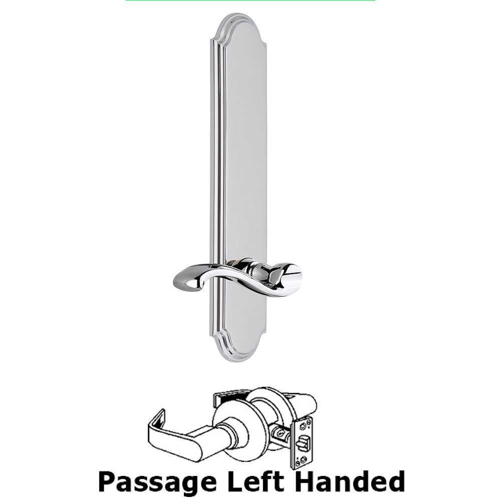 Tall Plate Passage with Portofino Left Handed Lever in Bright Chrome