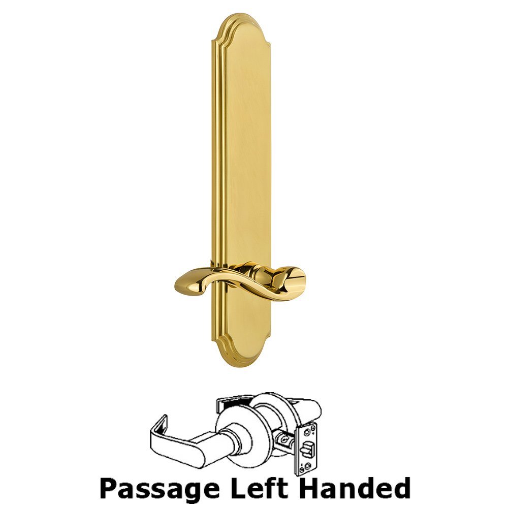 Tall Plate Passage with Portofino Left Handed Lever in Polished Brass