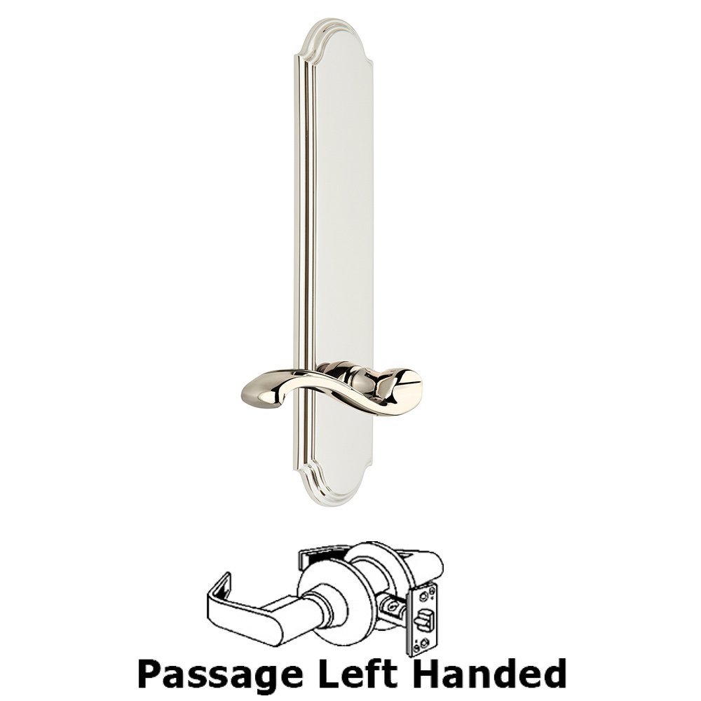 Tall Plate Passage with Portofino Left Handed Lever in Polished Nickel