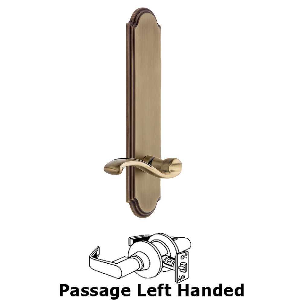 Tall Plate Passage with Portofino Left Handed Lever in Vintage Brass