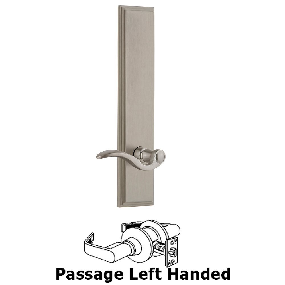 Passage Carre Tall Plate with Bellagio Left Handed Lever in Satin Nickel