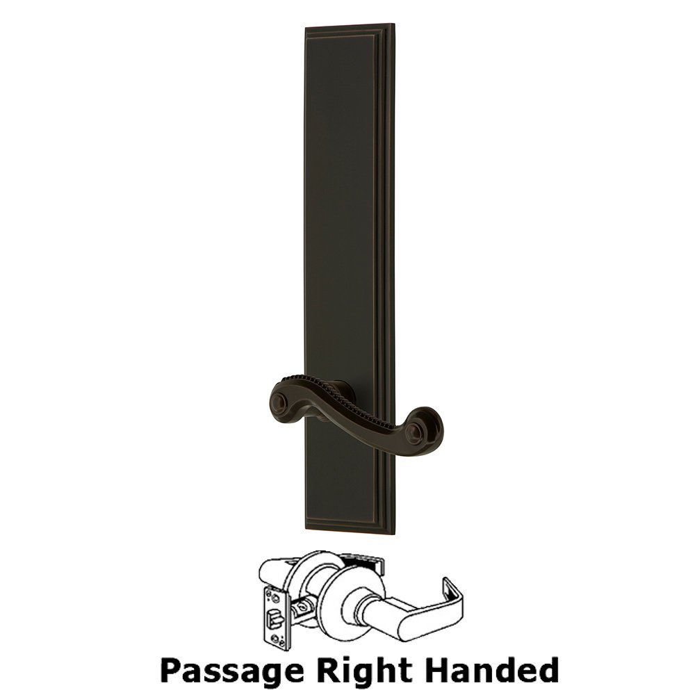 Passage Carre Tall Plate with Newport Right Handed Lever in Timeless Bronze