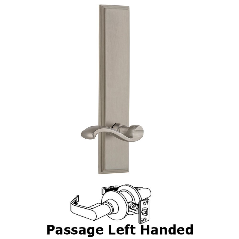 Passage Carre Tall Plate with Portofino Left Handed Lever in Satin Nickel