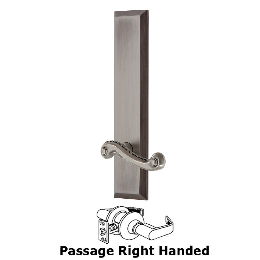Passage Fifth Avenue Tall with Newport Right Handed Lever in Antique Pewter