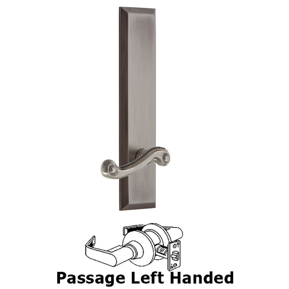 Passage Fifth Avenue Tall with Newport Left Handed Lever in Antique Pewter