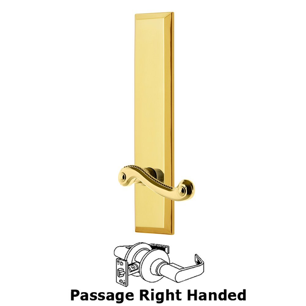 Passage Fifth Avenue Tall with Newport Right Handed Lever in Lifetime Brass