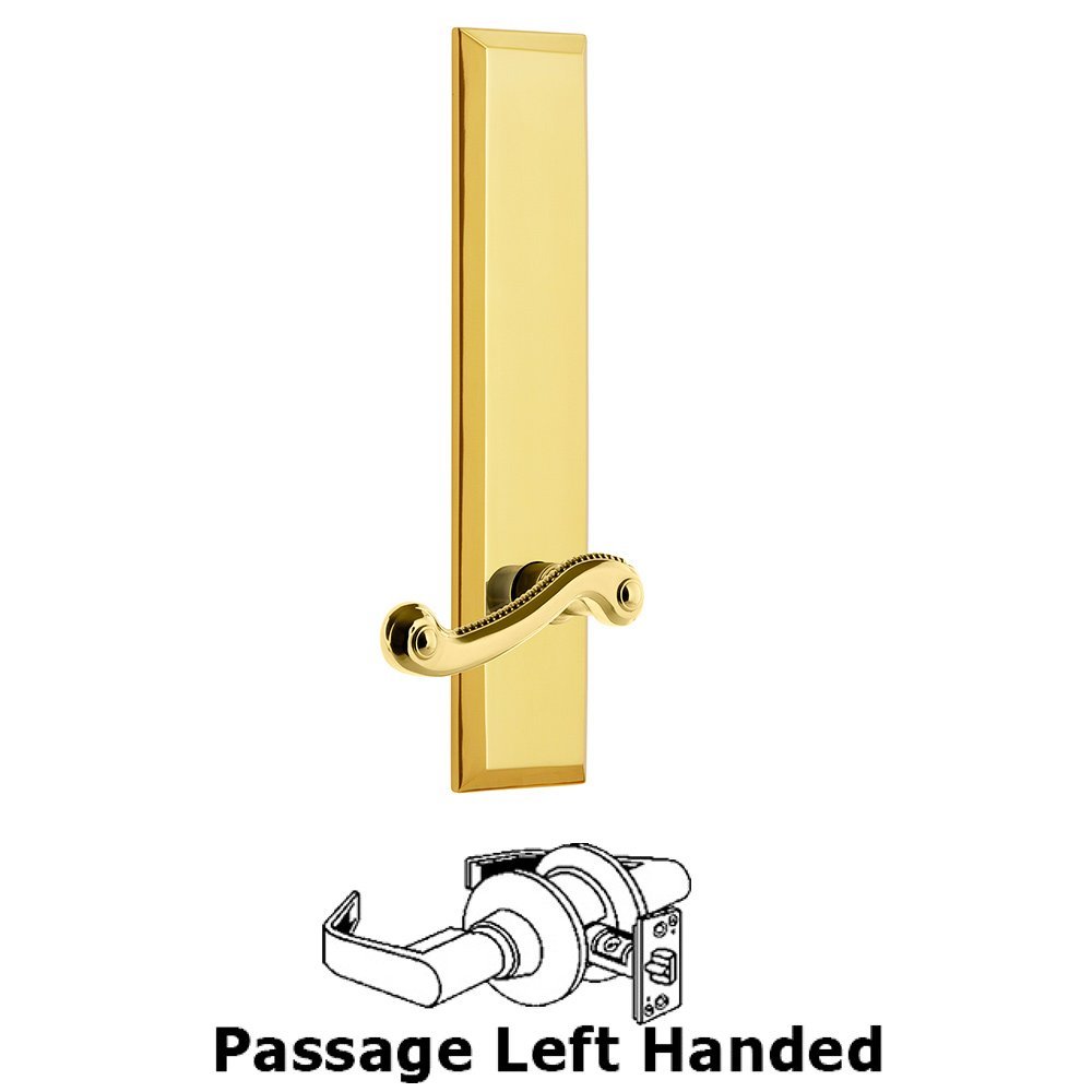 Passage Fifth Avenue Tall with Newport Left Handed Lever in Lifetime Brass