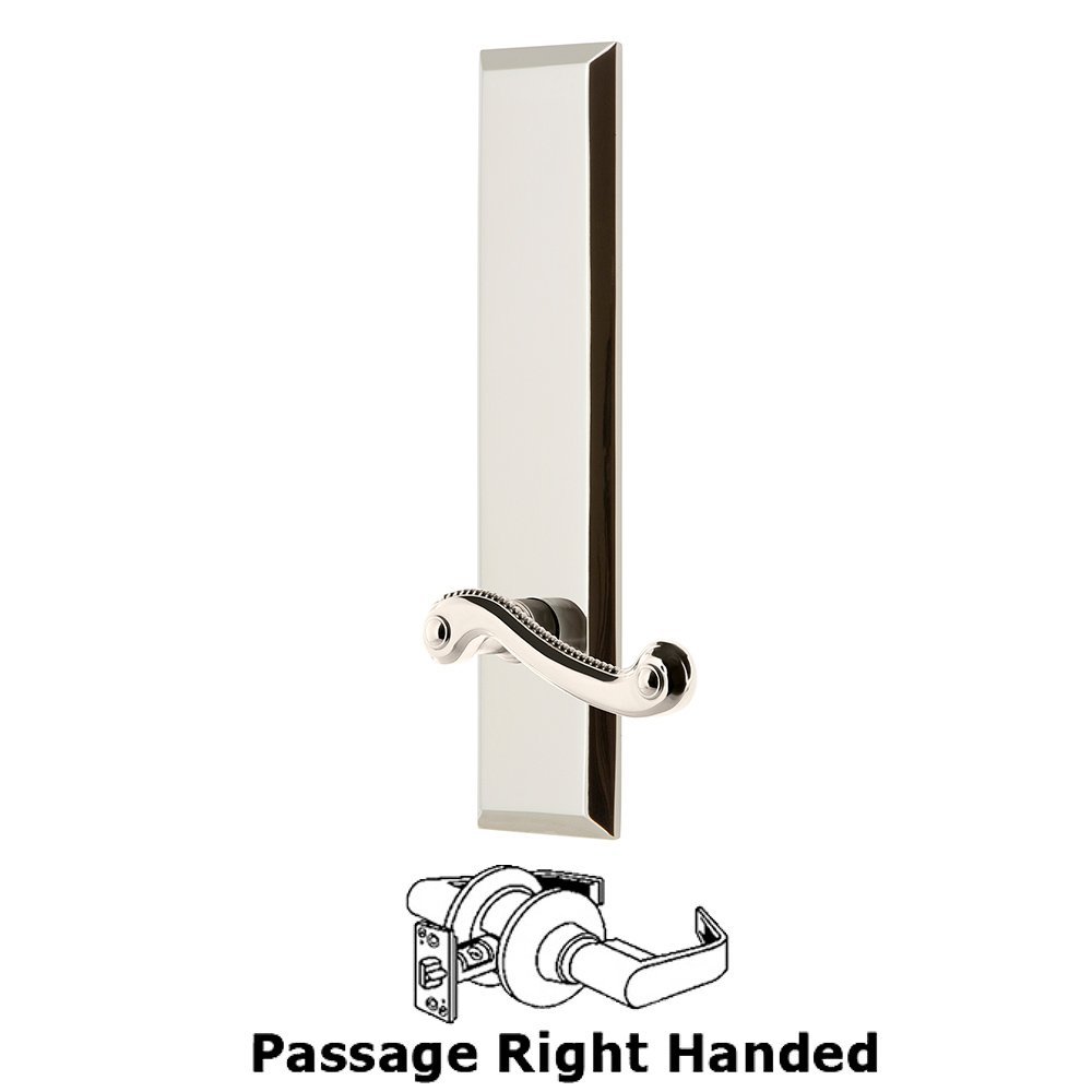 Passage Fifth Avenue Tall with Newport Right Handed Lever in Polished Nickel