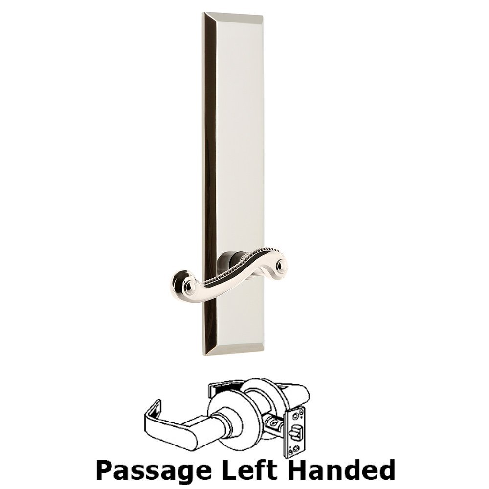 Passage Fifth Avenue Tall with Newport Left Handed Lever in Polished Nickel