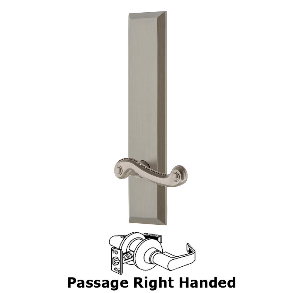 Passage Fifth Avenue Tall with Newport Right Handed Lever in Satin Nickel