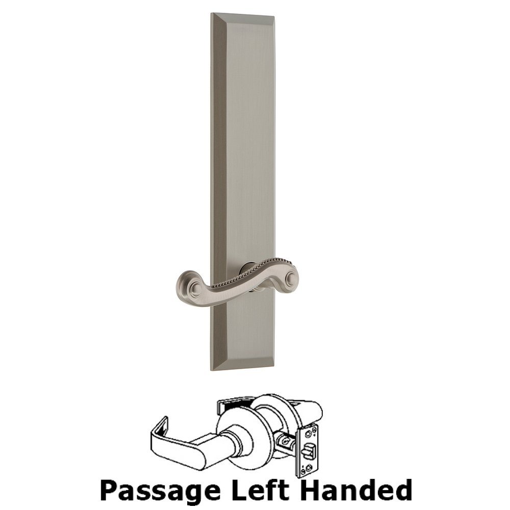 Passage Fifth Avenue Tall with Newport Left Handed Lever in Satin Nickel