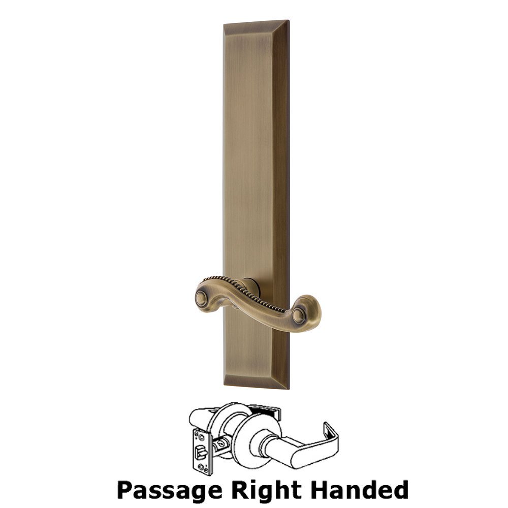 Passage Fifth Avenue Tall with Newport Right Handed Lever in Vintage Brass