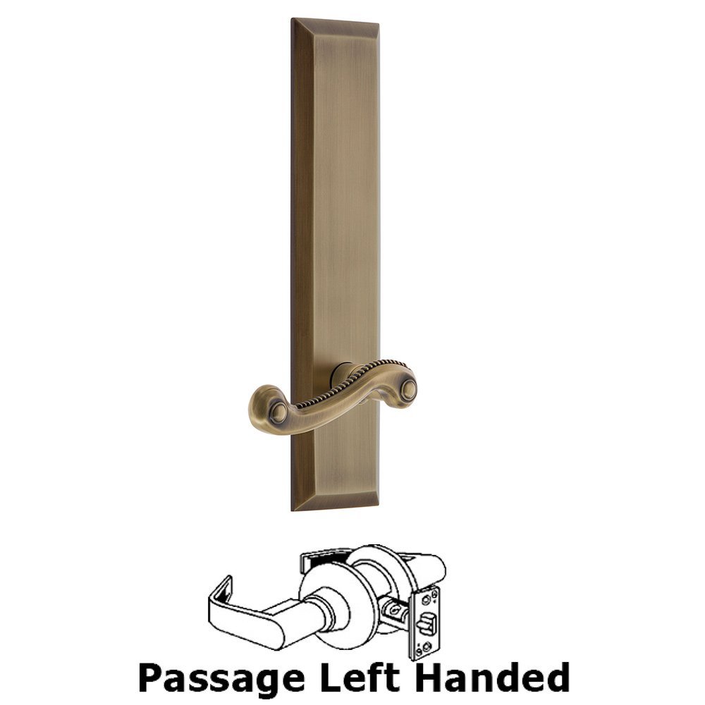 Passage Fifth Avenue Tall with Newport Left Handed Lever in Vintage Brass