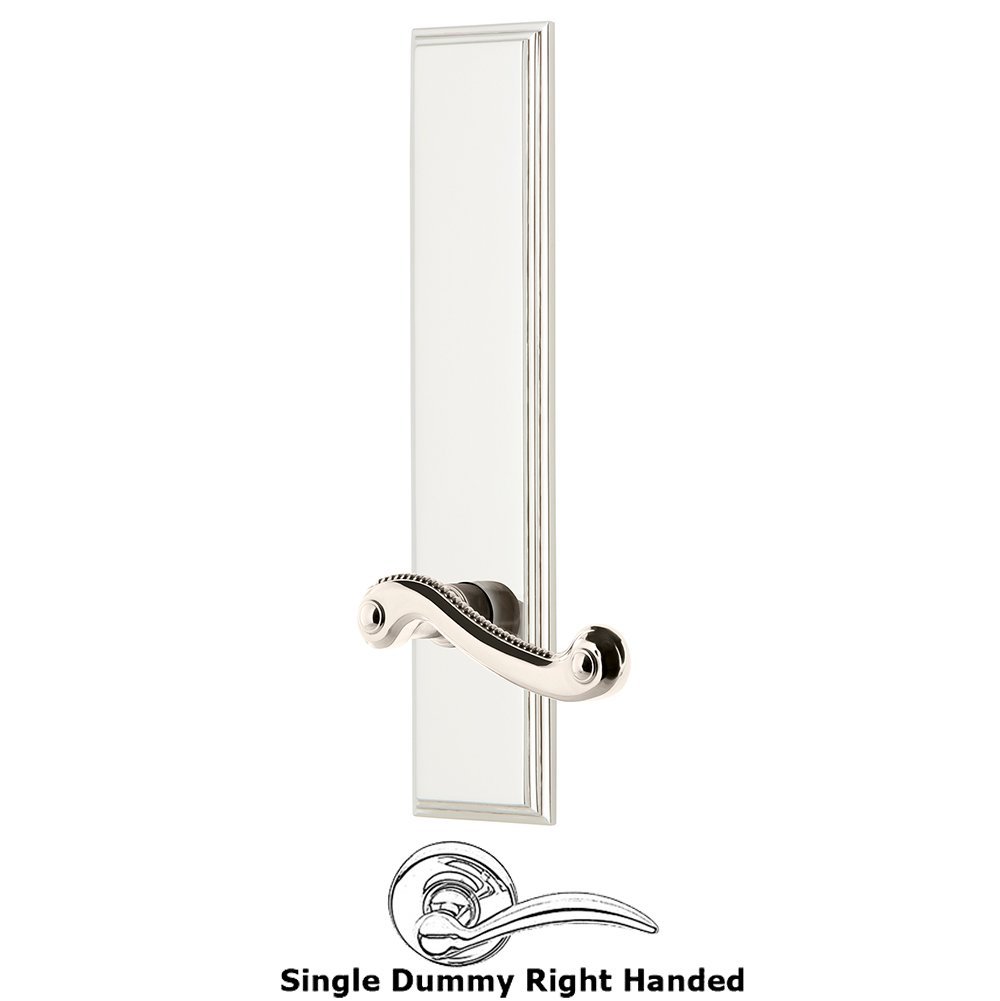 Dummy Carre Tall Plate with Newport Right Handed Lever in Polished Nickel