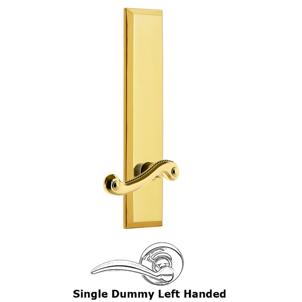 Single Dummy Fifth Avenue Tall Plate with Newport Left Handed Lever in Lifetime Brass