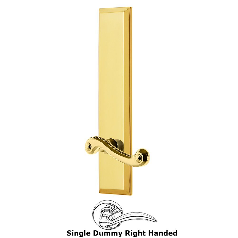 Single Dummy Fifth Avenue Tall Plate with Newport Right Handed Lever in Lifetime Brass