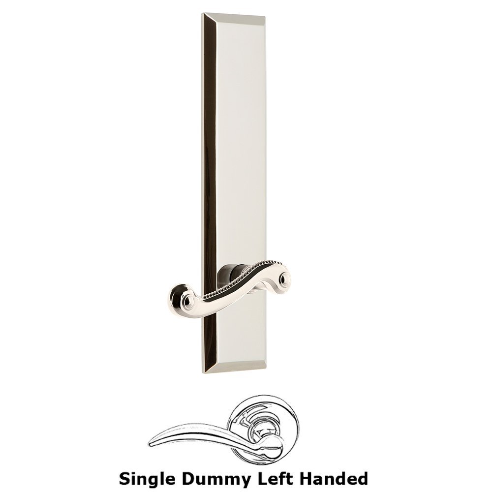 Single Dummy Fifth Avenue Tall Plate with Newport Left Handed Lever in Polished Nickel