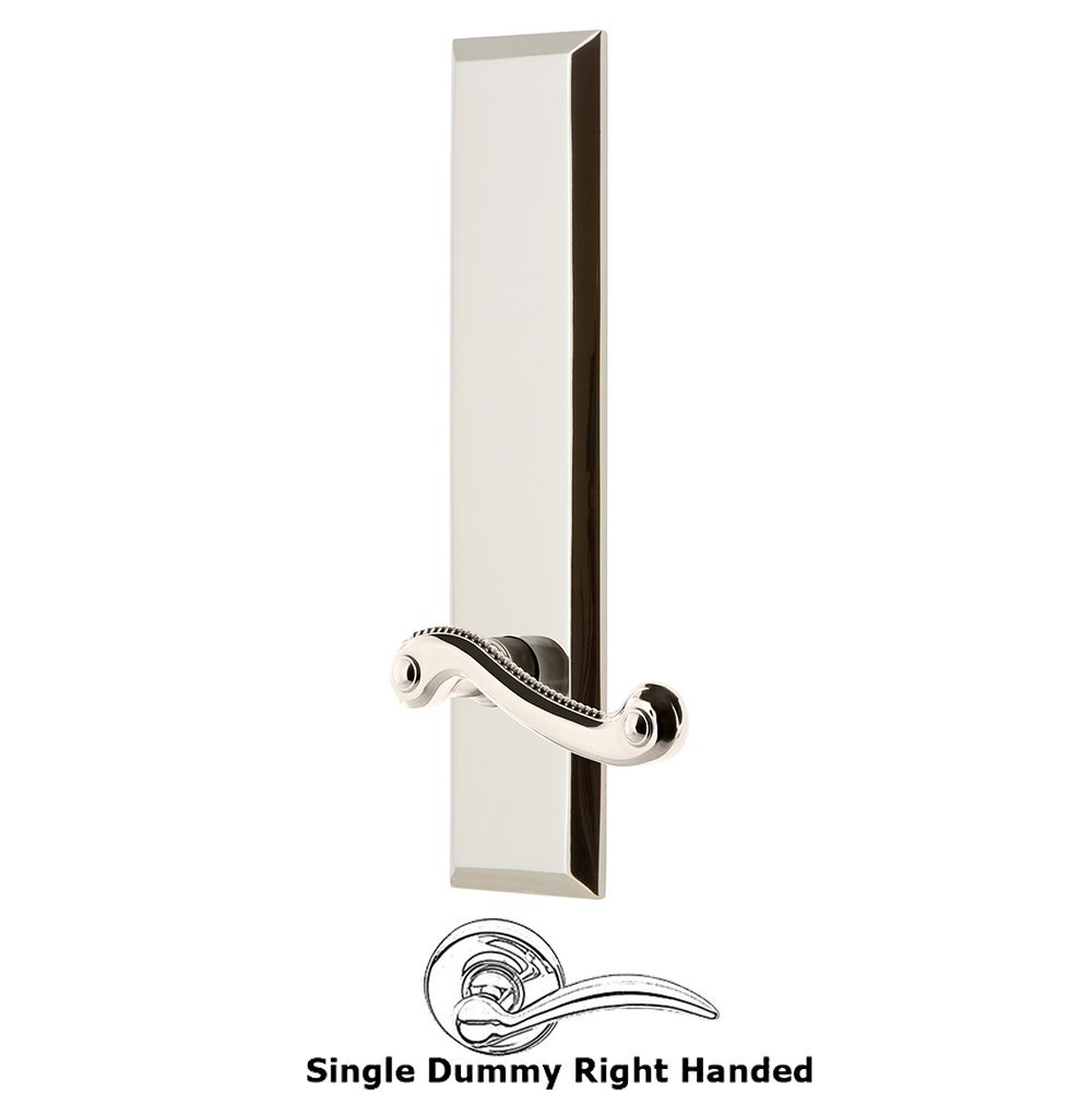 Single Dummy Fifth Avenue Tall Plate with Newport Right Handed Lever in Polished Nickel