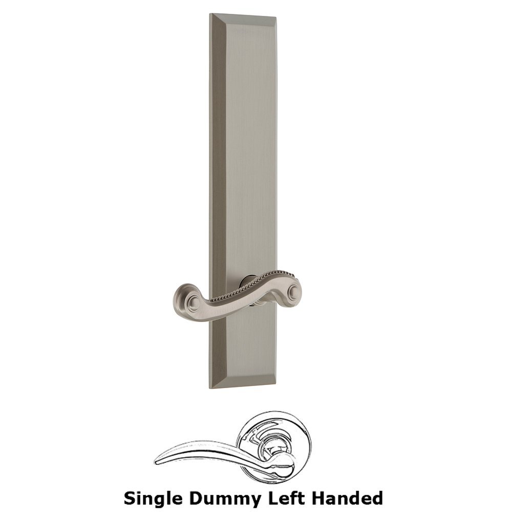 Single Dummy Fifth Avenue Tall Plate with Newport Left Handed Lever in Satin Nickel
