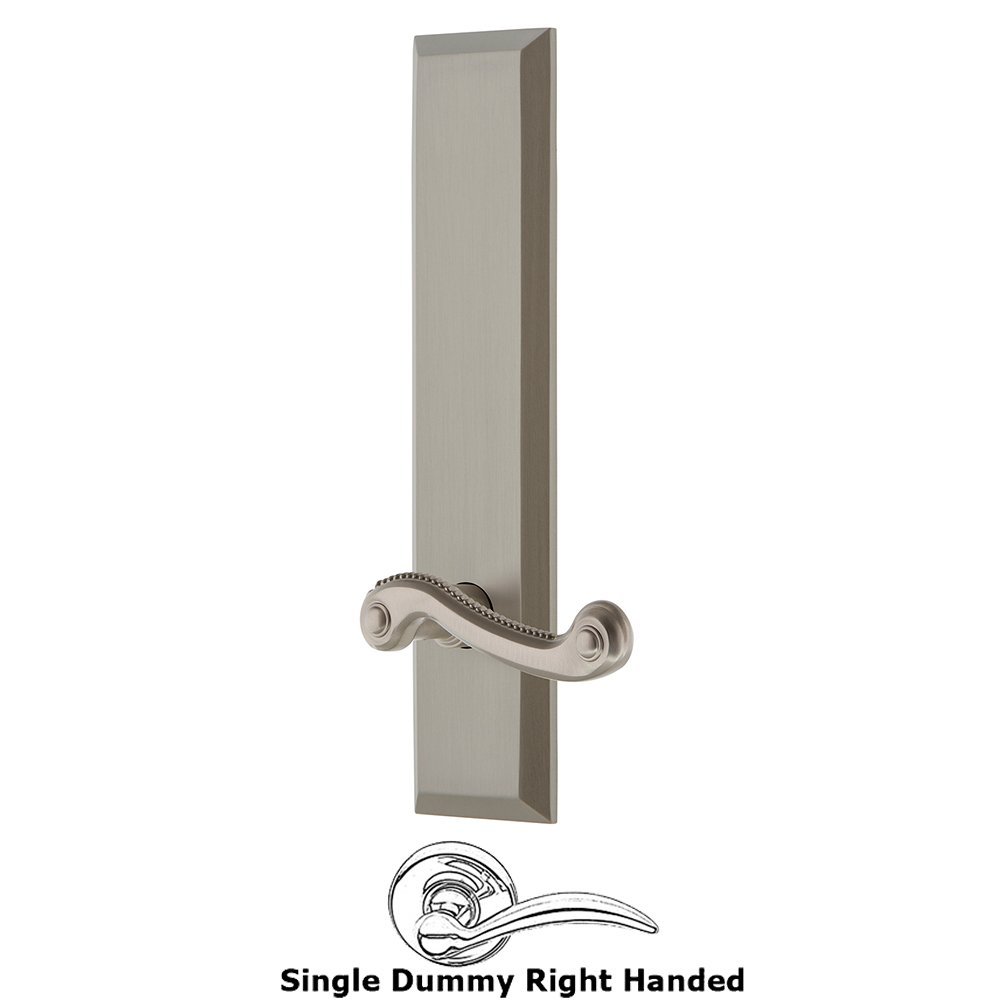 Single Dummy Fifth Avenue Tall Plate with Newport Right Handed Lever in Satin Nickel