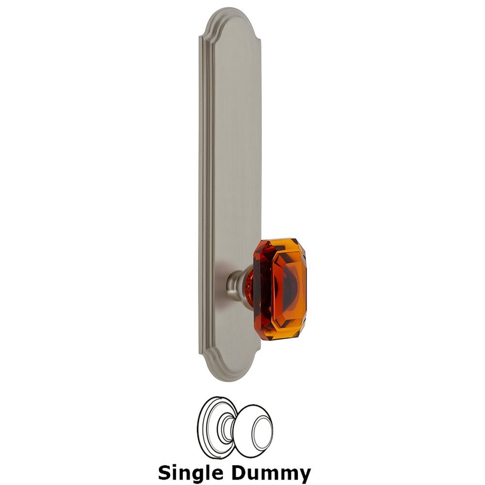 Tall Plate Dummy with Baguette Amber Knob in Satin Nickel