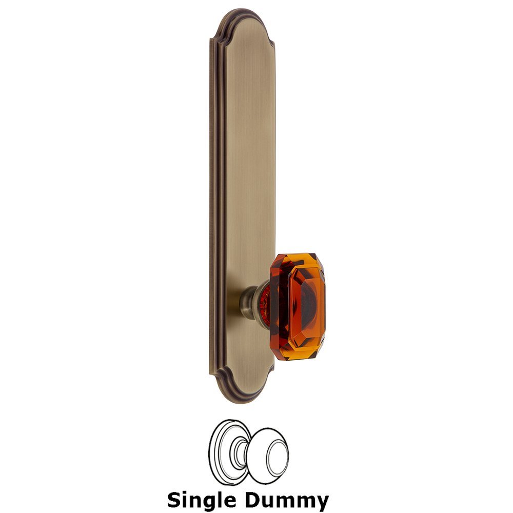 Tall Plate Dummy with Baguette Amber Knob in Vintage Brass