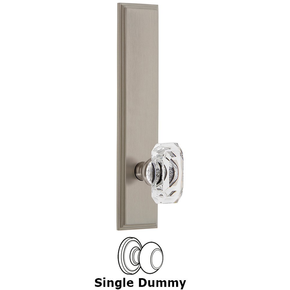 Dummy Carre Tall Plate with Baguette Clear Crystal Knob in Satin Nickel