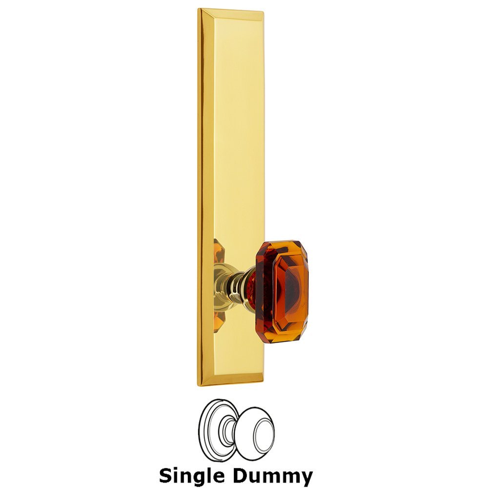 Single Dummy Fifth Avenue Tall Plate with Baguette Amber Knob in Polished Brass