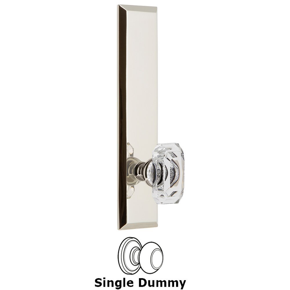 Single Dummy Fifth Avenue Tall Plate with Baguette Clear Crystal Knob in Polished Nickel