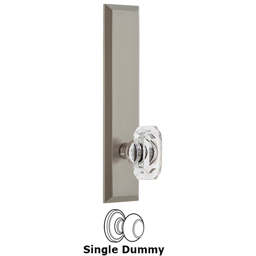 Single Dummy Fifth Avenue Tall Plate with Baguette Clear Crystal Knob in Satin Nickel